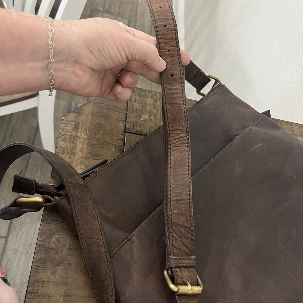 Handmade Crossbody Purse 100% Full‎ Grain Brown Leather Rustic - Picture 7 of 12